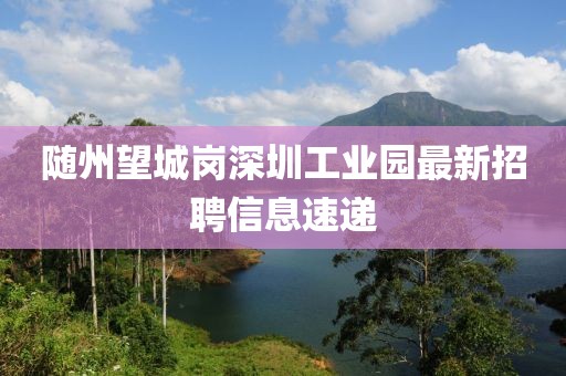 隨州望城崗深圳工業(yè)園最新招聘信息速遞