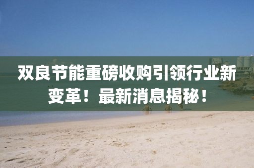 雙良節(jié)能重磅收購引領(lǐng)行業(yè)新變革！最新消息揭秘！